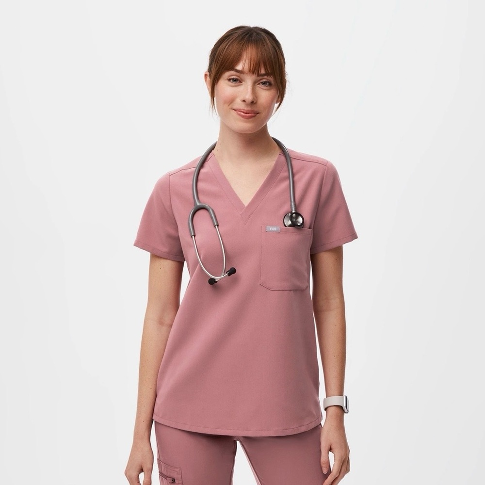 FIGS- Scrub Set Mauve V neck Top & Bottoms Joggers pink drawstring- Brand New